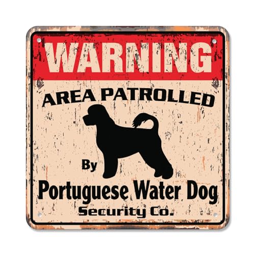 0198164518186 - PORTUGUESE WATER DOG VINTAGE SECURITY SIGN AREA PATROLLED WARNING OWN OWNER PET LOVER GIFT RIGID PLASTIC | INDOOR/OUTDOOR | 14 WIDE
