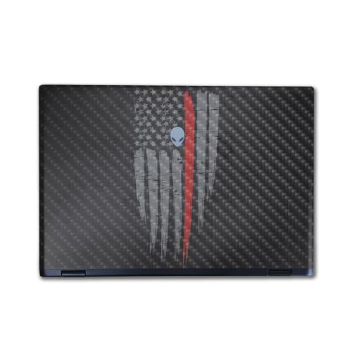 0198164928954 - CARBON FIBER LAPTOP SKIN COMPATIBLE WITH ALIENWARE M16 R2 - THIN RED LINE - PREMIUM 3M VINYL PROTECTIVE WRAP DECAL COVER - EASY TO APPLY | CRAFTED IN THE USA BY MIGHTYSKINS