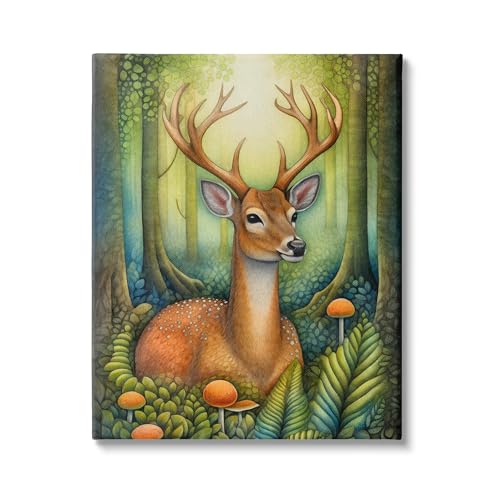 0198262013538 - STUPELL INDUSTRIES DEER WITH NATURE MUSHROOMS CANVAS WALL ART BY THE DUTCH LADY