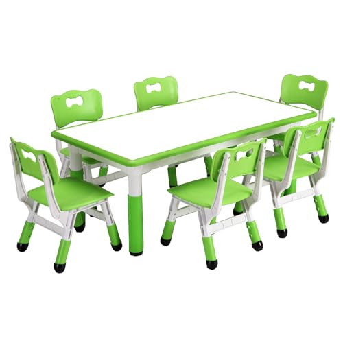 0198290302031 - GAOMON HEIGHT-ADJUSTABLE KIDS TABLE AND CHAIRS SET WITH 6 SEATS | GRAFFITI DESKTOP, NON-SLIP LEGS | ARTS & CRAFTS, MULTI-ACTIVITY TABLE | IDEAL FOR AGES 2-10