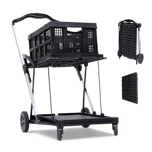 0198290419265 - GAOMON SHOPPING CART WITH WHEELS - MOBILE FOLDING GROCERY CART ON WHEELS FOLADBLE UTILITY CART, MULTI USE FUNCTIONAL COLLAPSIBLE CARTS WITH STORAGE CRATE