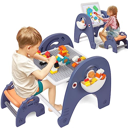 0198290489374 - 4-IN-1 KIDS TABLE AND CHAIR SET, KIDS ACTIVITY TABLE FOR TODDLERS 3-5, TODDLER ACTIVITY TABLE BUILDING BLOCK TABLE WITH MAGENETIC WHITEBOARD, TODDLER SENSORY PLAY TABLE FOR BOYS GIRLS