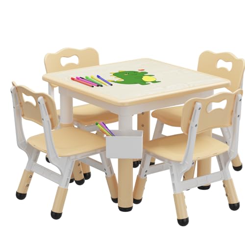 0198290702558 - GAOMON KIDS TABLE AND 4 CHAIRS SET WITH GRAFFITI DESKTOP, HEIGHT ADJUSTABLE TODDLER TABLE AND CHAIRS SET, 4 IN 1 ACTIVITY TABLE PLAY TABLE FOR READING, DRAWING, PLAYING, EATING