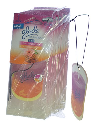 0019912024363 - GLADE HANGING PAPER CANDLE DESIGN CAR & HOME AIR FRESHENER, VANILLA PASSION FRUIT & HAWAIIAN BREEZE (PACK OF 12)