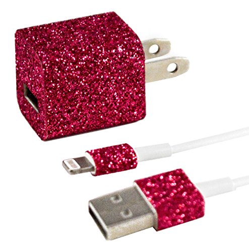 0019962059353 - IPHONE CHARGER WRAP STICKER - GLITTER TEXTILE (HOT PINK)