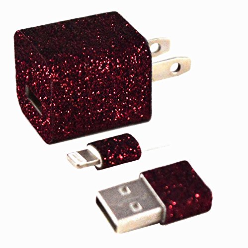0019962059650 - IPHONE CHARGER WRAP STICKER - GLITTER TEXTILE (BURGUNDY)
