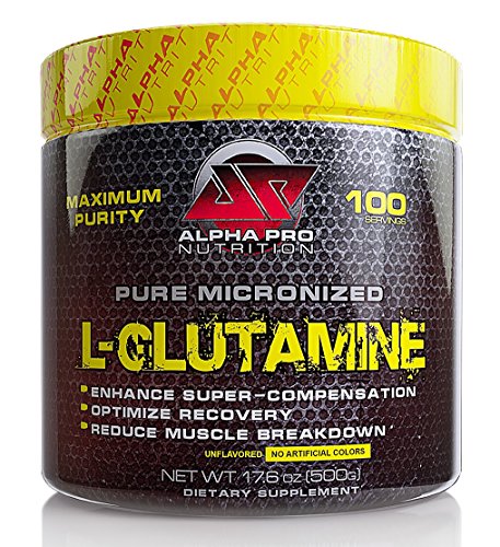 0019962526411 - GLUTAMINE, ULTRA PURE MICRONIZED L GLUTAMINE BY ALPHA PRO NUTRITION, NO FLAVORS/COLORING, MIXES INSTANTLY, THE ATHLETE'S AMINO ACID, 500G PURE POWDER, 100 SERVINGS, FULL 5 G SERVING.