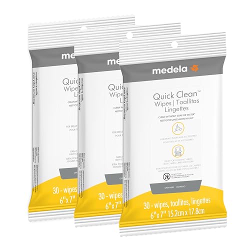 0020451445212 - MEDELA QUICK CLEAN BREAST PUMP AND ACCESSORY WIPES 90CT, 3 PACKS OF 30 COUNT, RESEALABLE, CONVENIENT AND HYGIENIC ON THE GO CLEANING FOR TABLES, COUNTERTOPS, CHAIRS, AND MORE