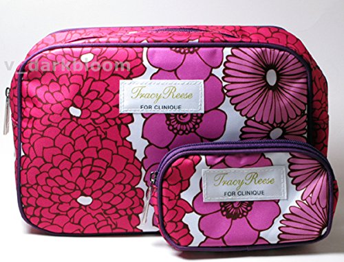 0020713056743 - TRACY REESE FOR CLINIQUE FLORAL COSMETICS MAKEUP BAG WITH FULL-ACCESS ZIPPERS 2 PIECE