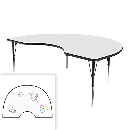 0020976405920 - CORRELL 48X72 KIDNEY SHAPED, CLASSROOM DRY ERASE/MARKERBOARD TOP, ACTIVITY TABLE, HEIGHT ADJUSTABLE (19-29), WHITE DURABLE HIGH PRESSURE LAMINATE, SCHOOL FURNITURE, MADE IN THE USA