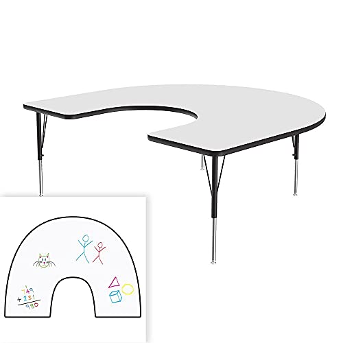 0020976406507 - CORRELL 60X66 HORSESHOE SHAPED, CLASSROOM DRY ERASE/MARKERBOARD TOP, ACTIVITY TABLE, HEIGHT ADJUSTABLE (19-29), WHITE DURABLE HIGH PRESSURE LAMINATE, SCHOOL FURNITURE, MADE IN THE USA