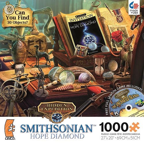 0021081033695 - CEACO HIDDEN EXPEDITION: SMITHSONIAN HOPE DIAMOND CURATOR'S DESK 1000 PIECE JIGSAW PUZZLE WITH CD GAME