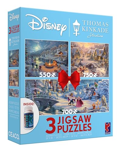 0021081350679 - CEACO - 3 IN 1 MULTIPACK - THOMAS KINKADE - DISNEY - MICKEY & MINNIE AND BEAUTY & THE BEAST - 550 PIECE, 750 PIECES, 700 PIECE JIGSAW PUZZLES