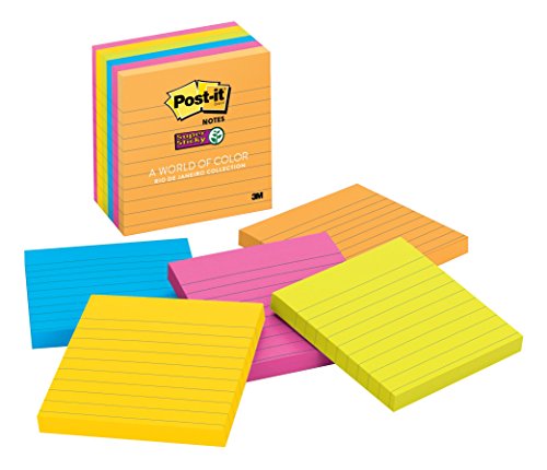 0021200469084 - POST-IT SUPER STICKY NOTES, 4 IN X 4 IN, RIO DE JANEIRO COLLECTION, LINED, 6 PADS/PACK (675-6SSUC)
