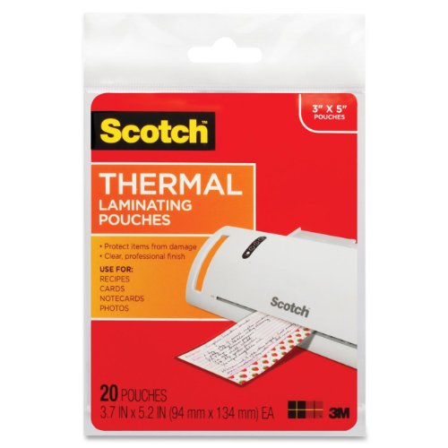 0021200473135 - SCOTCH THERMAL LAMINATING POUCHES, 3.7 X 5.2-INCHES, 20-POUCHES (TP5902-20)