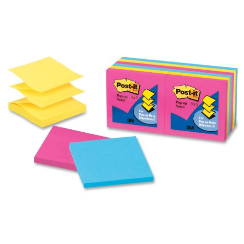 0021200527401 - POST-IT POP-UP NOTES, 3 X 3-INCHES, ASSORTED NEON COLORS, 12-PADS/PACK