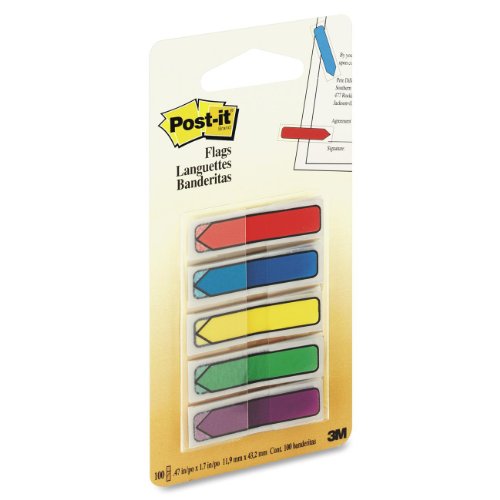 0021200528774 - POST-IT ARROW FLAGS WITH ON-THE-GO DISPENSER, ASSORTED PRIMARY COLORS, 1/2-INCH WIDE, 100/DISPENSER, 1-DISPENSER/PACK