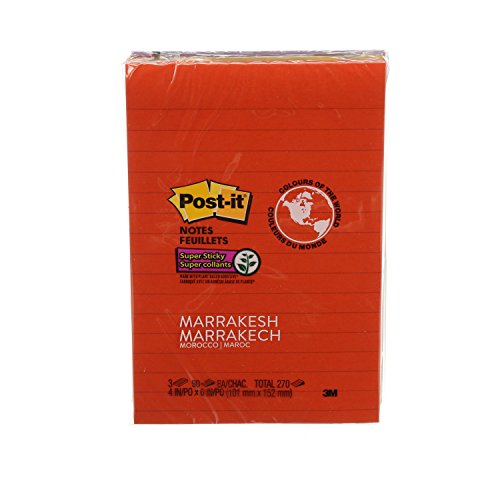 0021200531279 - POST-IT SUPER STICKY NOTES, 4 IN X 6 IN, MARRAKESH COLLECTION, LINED, 3 PADS/PACK, 90 SHEETS/PAD (660-3SSAN)