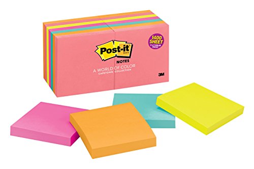 0021200531385 - POST-IT NOTES, 3 IN X 3 IN, CAPE TOWN COLLECTION, 14 PADS/PACK (654-14AN)