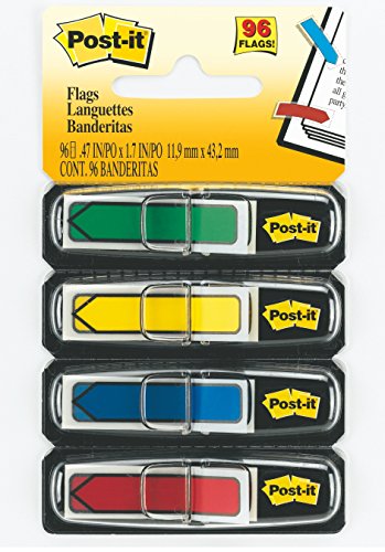 0021200531842 - POST-IT ARROW FLAGS, ASSORTED PRIMARY COLORS, 1/2-INCH WIDE, 24/DISPENSER, 4-DISPENSERS/PACK