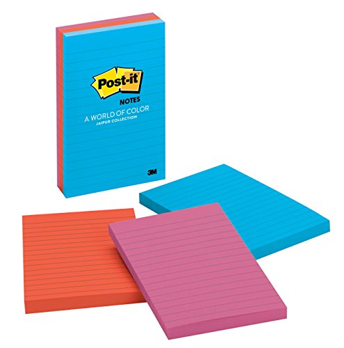 0021200588983 - POST-IT NOTES, 4 IN X 6 IN, JAIPUR COLLECTION, LINED, 3 PADS/PACK, 100 SHEETS/PAD (660-3AU)
