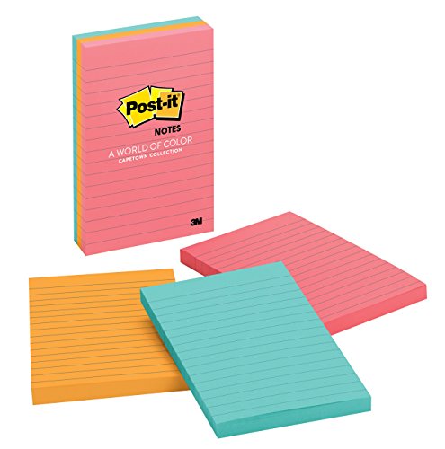 0021200590054 - POST-IT NOTES, 4 IN X 6 IN, CAPE TOWN COLLECTION, LINED, 3 PADS/PACK, 100 SHEETS/PAD (660-3AN)