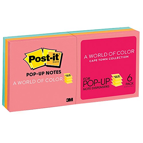0021200719998 - POST-IT POP-UP NOTES, 3 IN X 3 IN, CAPE TOWN COLLECTION, 6 PADS/PACK (R330-AN)