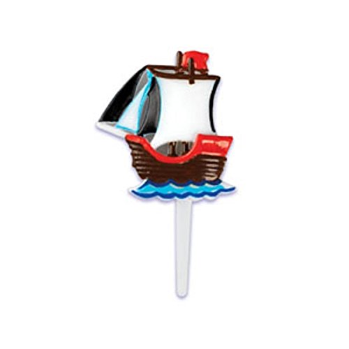 0021466033814 - OASIS SUPPLY BROWN, WHITE, AND RED CUPCAKE/CAKE DECORATING PICKS, 4-INCH, PIRATE SHIPS, SET OF 12