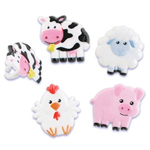 0021466054208 - FARM ANIMAL PIG COW SHEEP ROOSTER CAKE CUPCAKE DECORATION RING FAVORS
