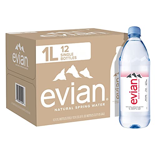 0021959110190 - EVIAN NATURAL SPRING WATER (ONE CASE OF 12 INDIVIDUAL BOTTLES, EACH BOTTLE IS 1 LITER) NATURALLY FILTERED SPRING WATER IN LARGE BOTTLES