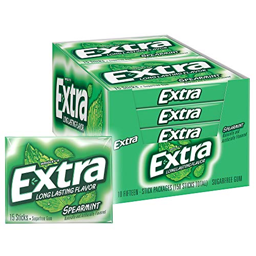 0022000221919 - EXTRA SPEARMINT SUGARFREE CHEWING GUM, 15 COUNT (PACK OF 10) PIECES