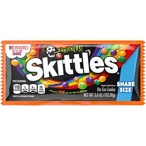 0022000286901 - SKITTLES SHRIEKERS SOUR CHEWY HALLOWEEN CANDY SHARE SIZE BAG, 3.6OZ