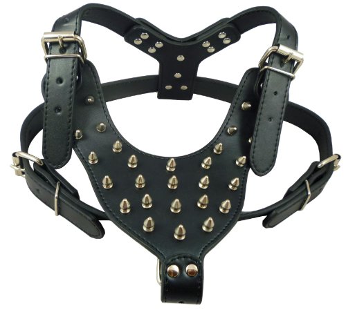 0022099768555 - BLACK SPIKED LEATHER DOG HARNESS LARGE 26-34 CHEST, 28 SPIKES PIT BULL, BOXER, BULL TERRIER