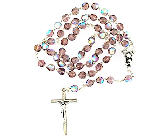 0022228693970 - CATHOLIC PURPLE ROSARY WITH CRYSTAL GLASS BEADS MADE IN ITALY (PURPLE)