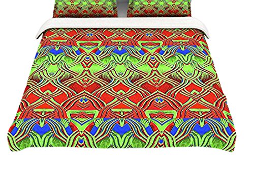 104 x 88 Kess InHouse Anne Labrie Mystic Flow Green Red Cotton King Duvet Cover 