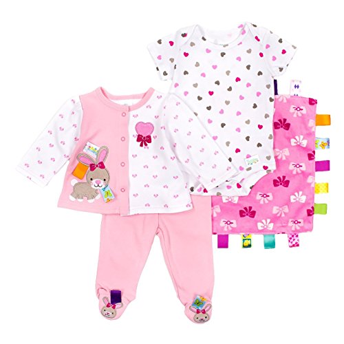 0022253972408 - TAGGIES BABY GIRLS 4PC OUTFIT AND BLANKET SET, PINK BOWS, 6 MONTHS