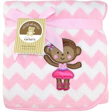 0022266108870 - BALLERINA MONKEY 2-PLY EMBROIDERED FLUFFY FLEECE BLANKET CHILD OF MINE BY CARTERS