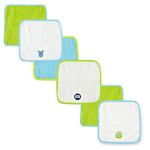 0022266115700 - DISNEY BABY WASHCLOTH SET, BLUE/LIME GREEN MONSTERS ( 6 PACK)