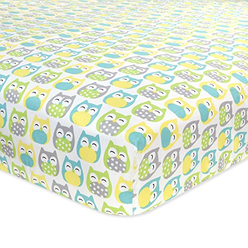 0022266126850 - CARTER'S COTTON FITTED CRIB SHEET, OWL/GREY/YELLOW/GREEN/BLUE