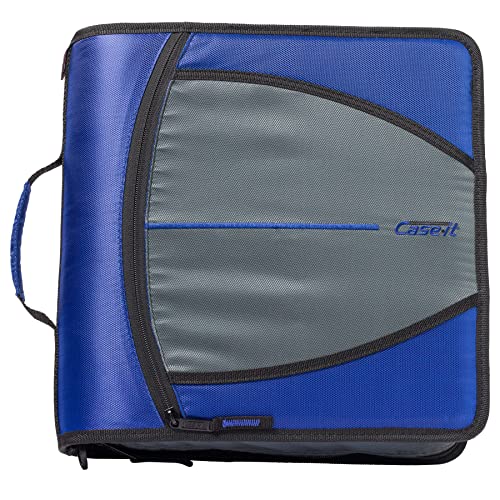 0022293117654 - CASE-IT MIGHT ZIP TAB ZIPPER BINDER, 3 O-RING WITH 5-COLOR TABBES, EXPANDING FILE FOLDER AND SHOULDER STRAP AND HANDLE, D-146- MIDNIGHT BLUE