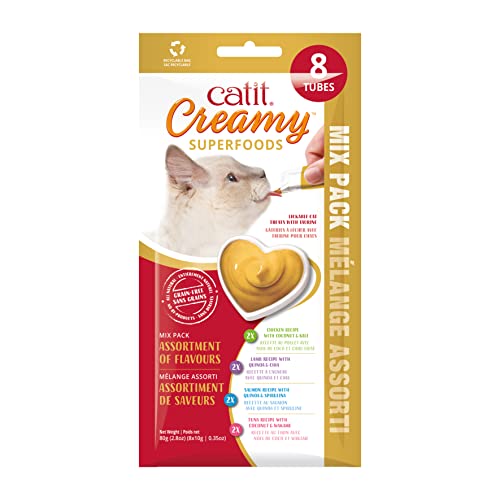 0022517444306 - CATIT CREAMY SUPERFOOD LICKABLE CAT TREAT – HYDRATING AND HEALTHY TREAT FOR CATS OF ALL AGES - ASSORTMENT, 8-PACK