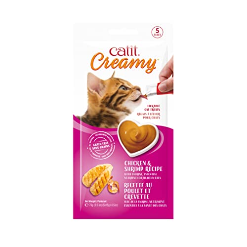 0022517444757 - CATIT CREAMY LICKABLE CAT TREAT – HYDRATING AND HEALTHY TREAT FOR CATS OF ALL AGES - CHICKEN & SHRIMP, 5-PACK