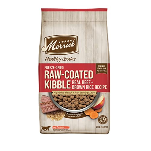0022808340126 - MERRICK HEALTHY GRAINS FREEZE DRIED RAW COATED KIBBLE DRY DOG FOOD REAL BEEF AND BROWN RICE RECIPE - 10 LB BAG