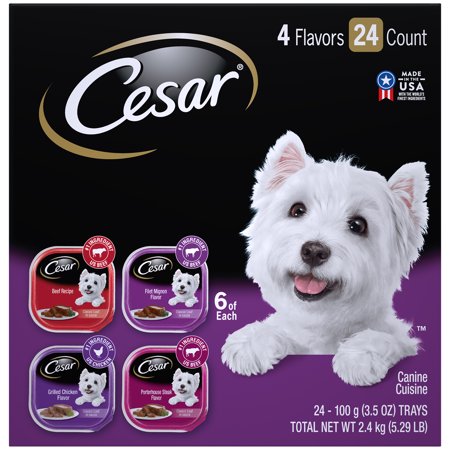 0023100102573 - CESAR CLASSICS® CANINE CUISINE VARIETY PACK FOR SMALL DOGS, BEEF, FILET MIGNON, PORTERHOUSE STEAK, AND GRILLED CHICKEN FLAVORS IN MEATY JUICES, 1 CARTON WITH 24 (3.5OZ) TRAYS TOTAL