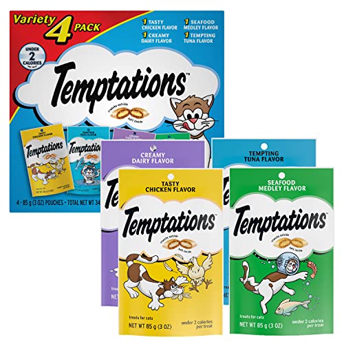 0023100104065 - TEMPTATIONS CLASSIC TREATS FOR CATS FELINE FAVORITES 3 OUNCES, 4-POUCH VARIETY PACK