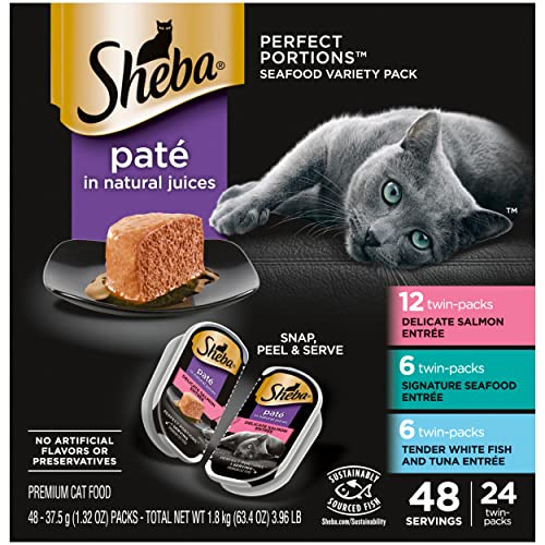 0023100118840 - SHEBA PERFECT PORTIONS PATÉ ADULT WET CAT FOOD TRAYS (24 COUNT, 48 SERVINGS), SIGNATURE SEAFOOD ENTRÉE, EASY PEEL TWIN-PACK TRAYS