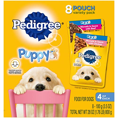0023100124667 - PEDIGREE PUPPY SOFT WET DOG FOOD 8-COUNT VARIETY PACK, 3.5 OZ POUCHES, 8 COUNT (PACK OF 1)