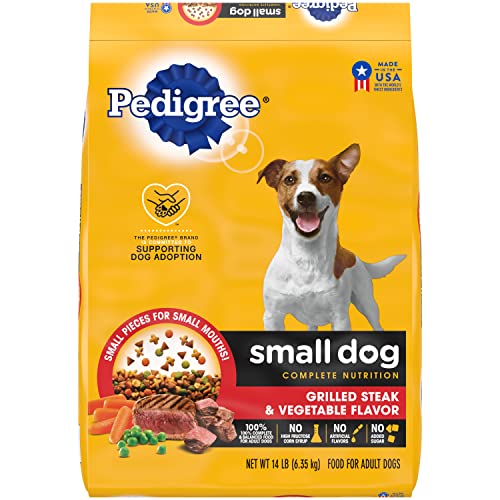 0023100143675 - PEDIGREE SMALL DOG COMPLETE NUTRITION SMALL BREED ADULT DRY DOG FOOD GRILLED STEAK AND VEGETABLE FLAVOR DOG KIBBLE, 14 LB. BAG
