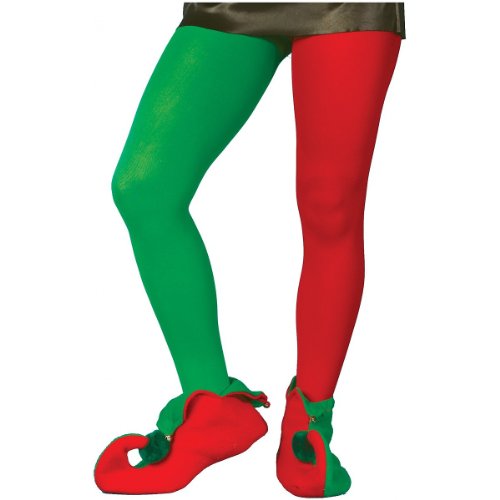 0023168075567 - FUN WORLD COSTUMES MEN'S ADULT ELF TIGHTS, RED/GREEN, ONE SIZE