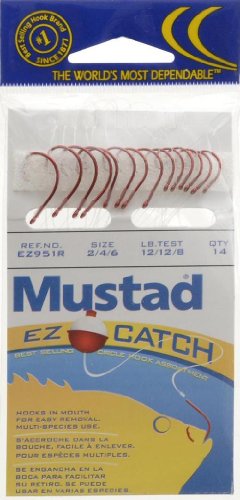 0023534413559 - MUSTAD ULTRAPOINT EZ951R EZ CATCH SNELLED IN LINE CIRCLE FISHING HOOK ASSORTMENT (PACK OF 14), RED